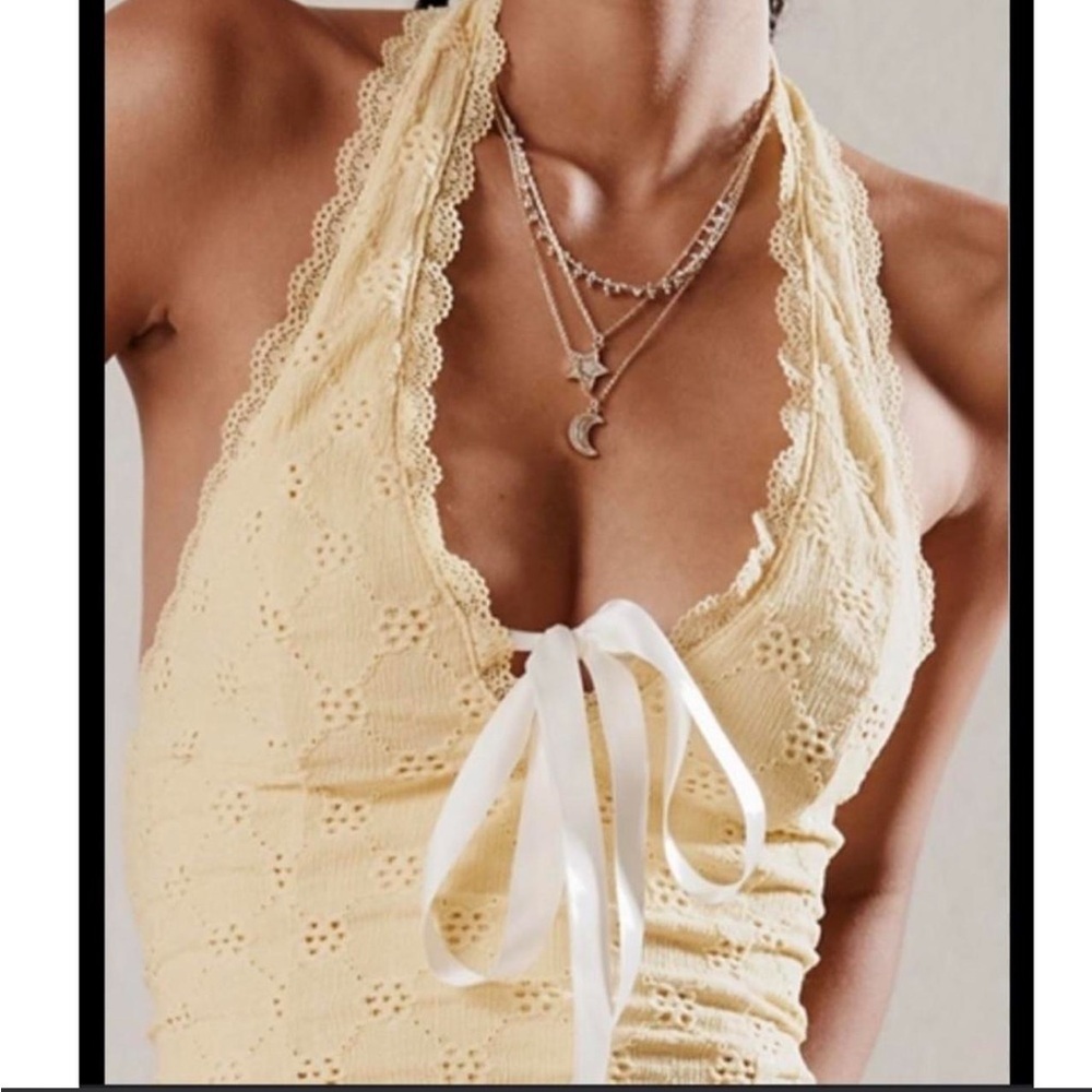 Kimchi Blue Yellow Lace Halter Top with Ribbon